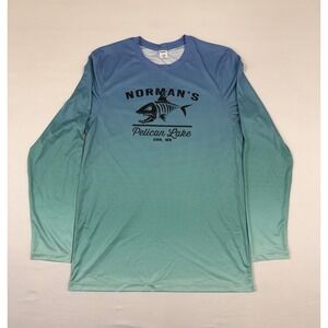 Paragon Norman's Pelican Lake Orr, MN Blue Green Ombre Sun Shirt Mens M UPF 50+
